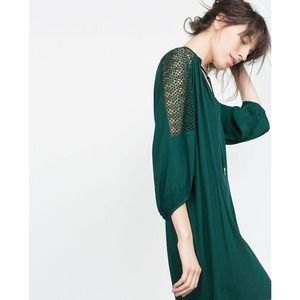 Zara Emerald Green Crochet Tunic Shift Dress